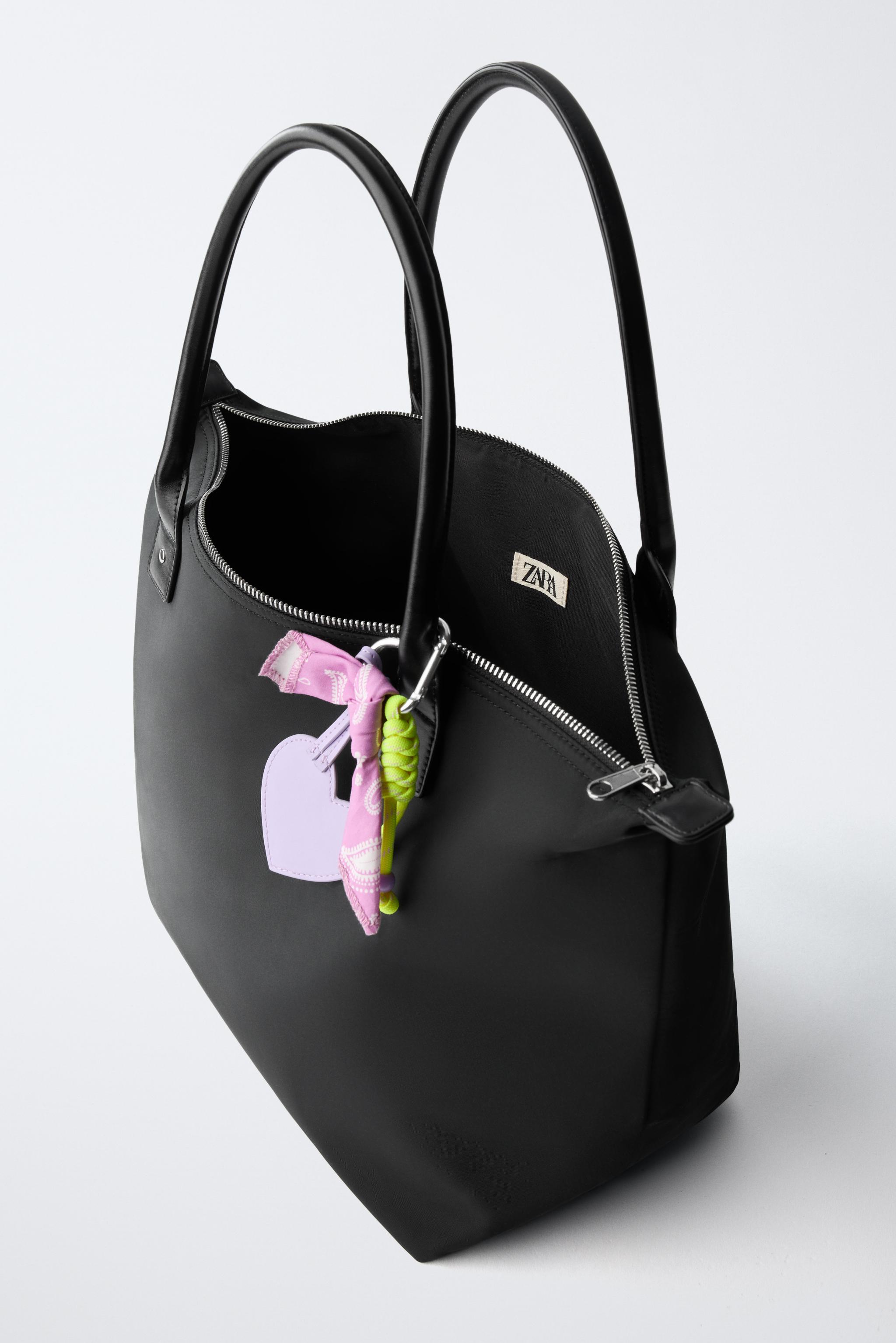 NYLON SHOPPER BAG WITH HEART CHARM - Black | ZARA Canada