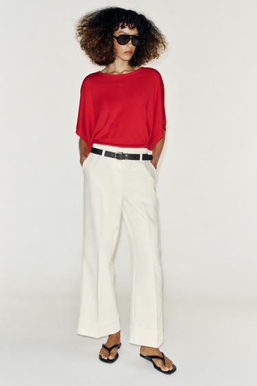 TURN-UP HEM TROUSERS WITH BELT - White by Zara