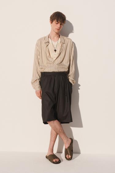 WAXED-EFFECT LYOCELL RELAXED FIT BERMUDA SHORTS - Brown by Zara - Image 0