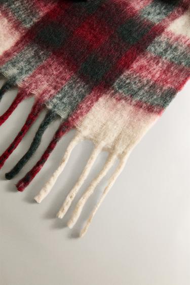 SOFT CHECK THROW WITH FRINGING - White / Red by Zara - Image 1