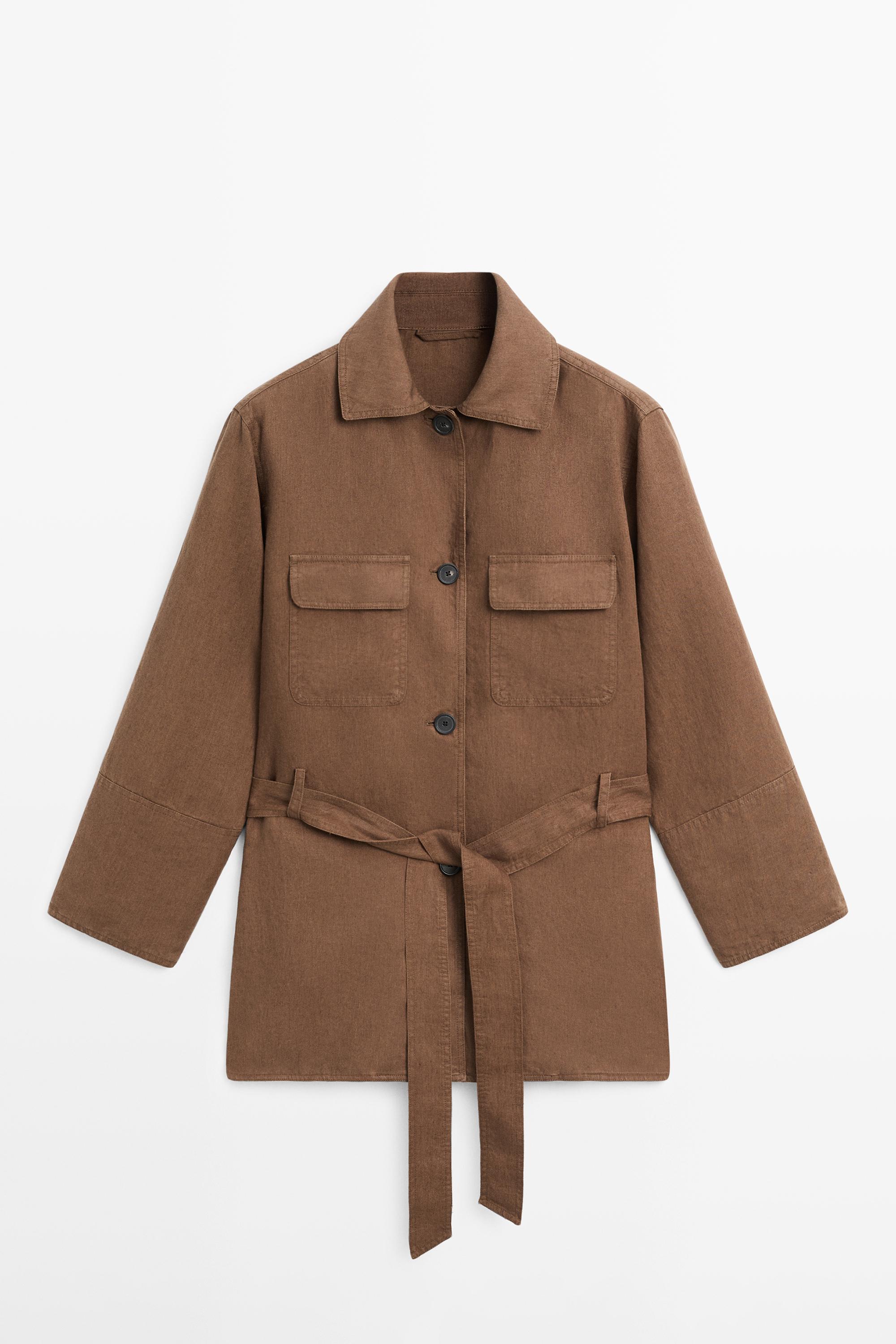 100% linen blazer with pockets and belt detail