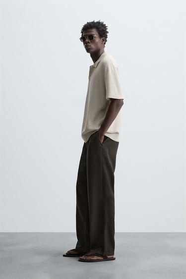 TEXTURED KNIT POLO SHIRT - Beige by Zara - Image 3