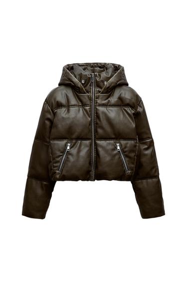 LEATHER EFFECT SHORT PUFFER ANORAK
