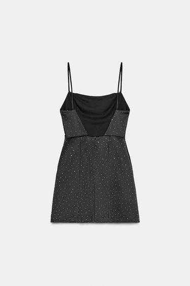 ROBE COURTE SATINÉE STRASS - Noir de Zara - Image 4