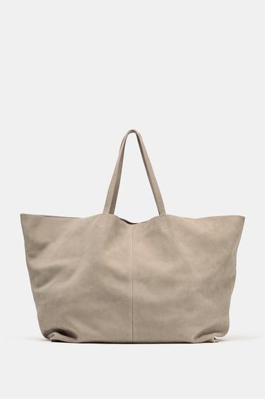 MAXI SPLIT SUEDE TOTE BAG - SAND/BROWN by Zara