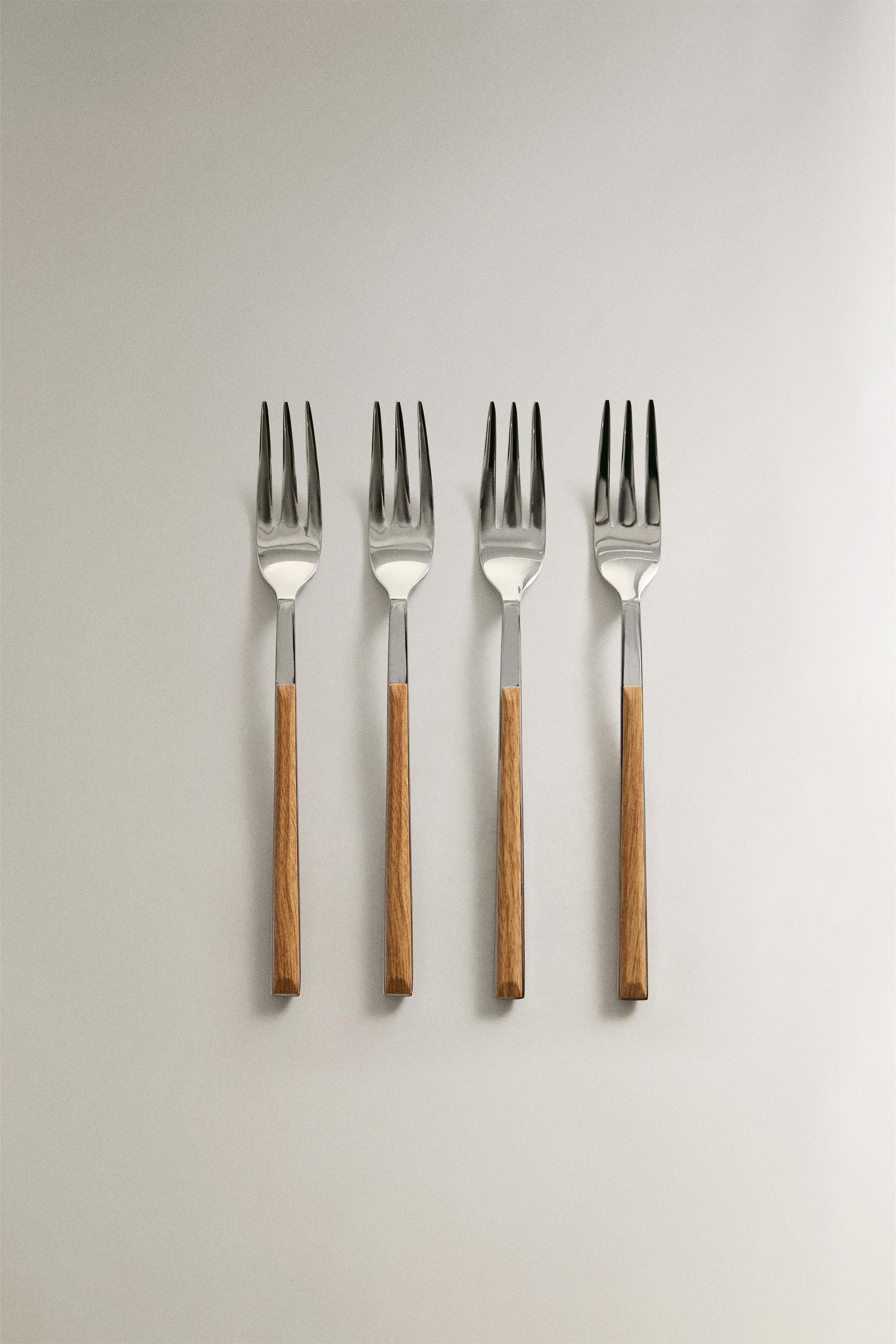 LOT FOURCHETTES DESSERT MANCHE EFFET BOIS (LOT DE 4)
