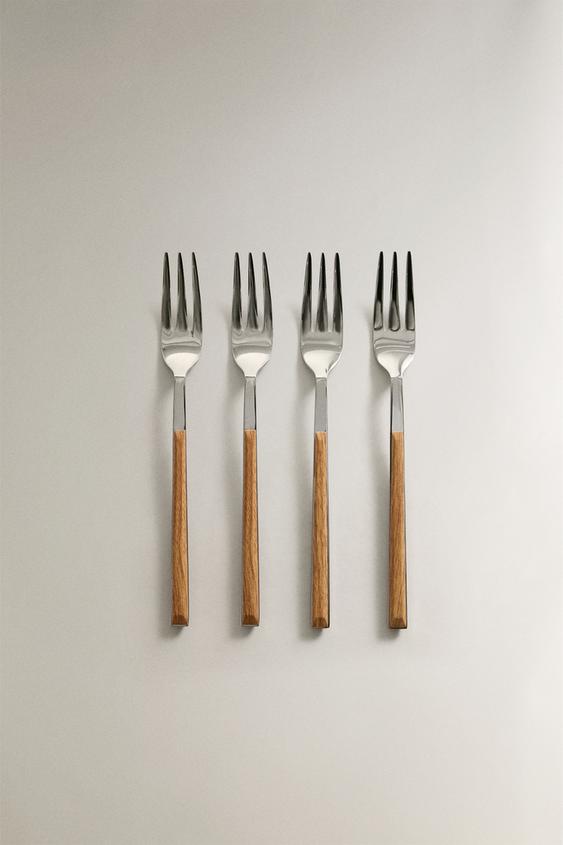 PACK OF DESSERT FORKS WITH WOOD-EFFECT HANDLES (PACK OF 4) - Brown by Zara - Image 0