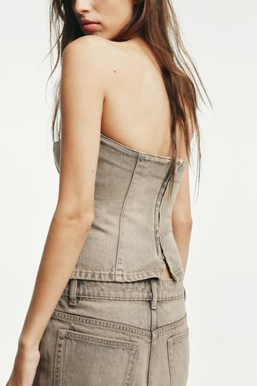 TOP JEANS TOMARA QUE CAIA - Cinza-toupeira da Zara