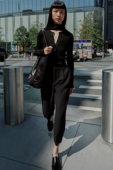 Zara PLEATED TAPERED PANTS - Black