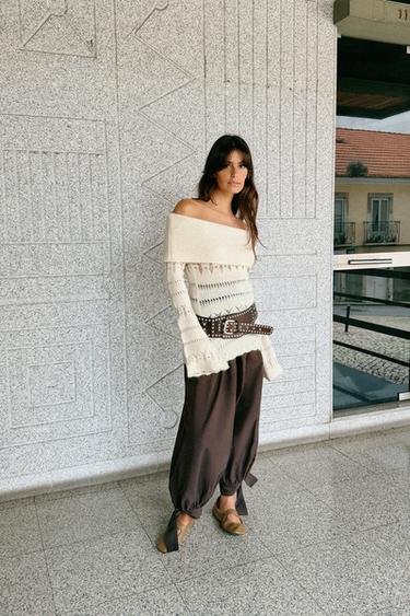 Zara 鏤空露肩針織衫 - 裸色 - 圖片 0