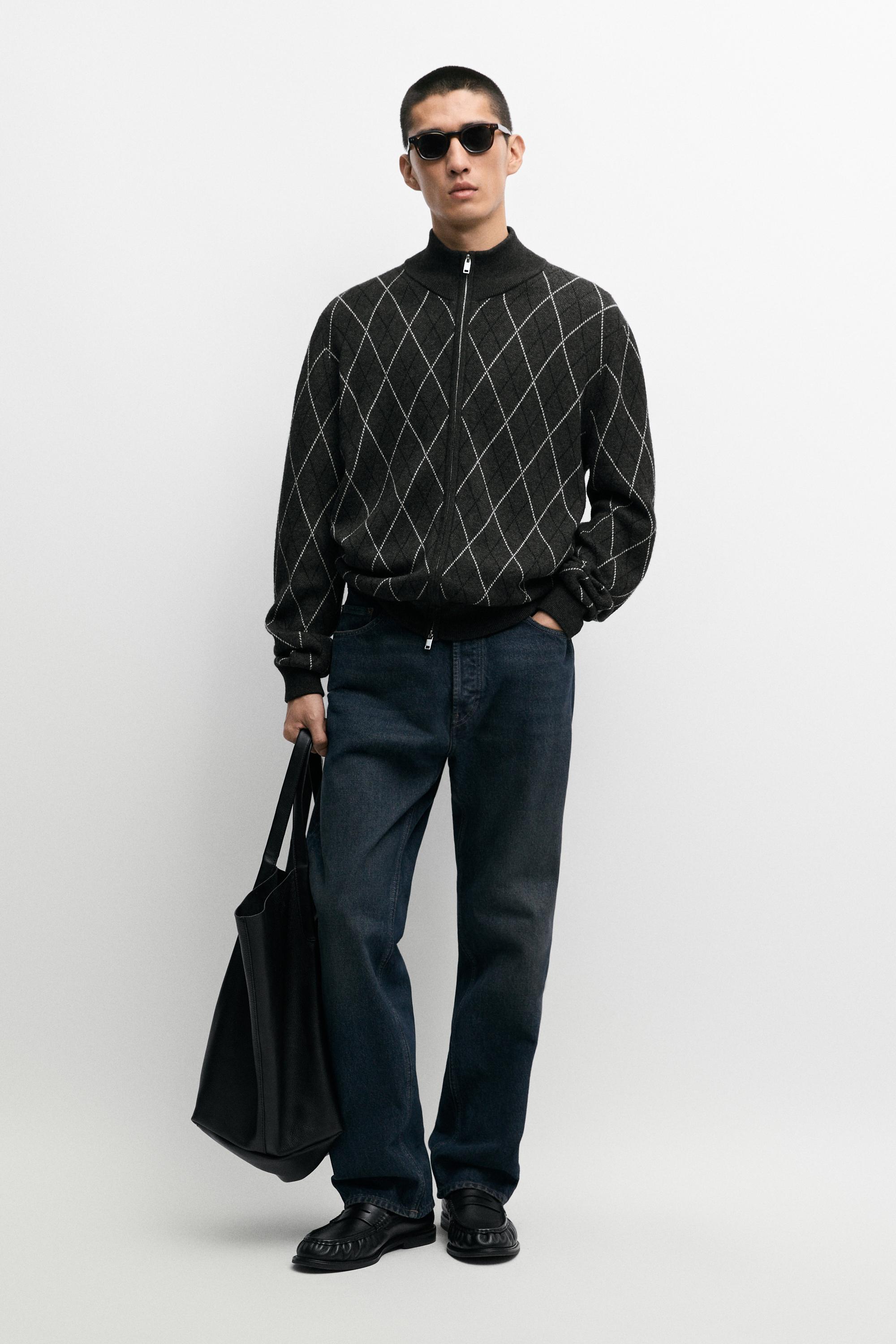 Wool blend argyle knit cardigan