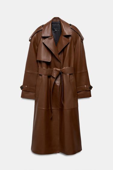 Zara 100% LEATHER LONG TRENCH COAT ZW COLLECTION LIMITED EDITION - taupe brown - Image 0