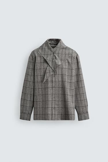 SOBRECAMISA RELAXED FIT PAÑUELO CUADROS - Gris de Zara