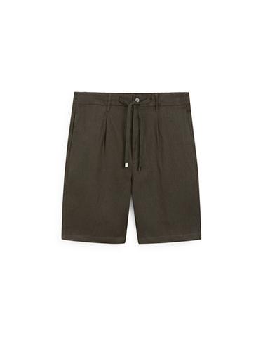 Zara Total look linen Bermuda shorts with elasticated detail - Dark green