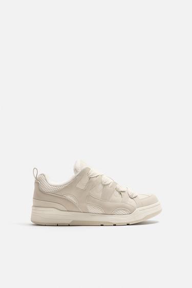 Zara MAXI LACE-UP SNEAKERS - Beige