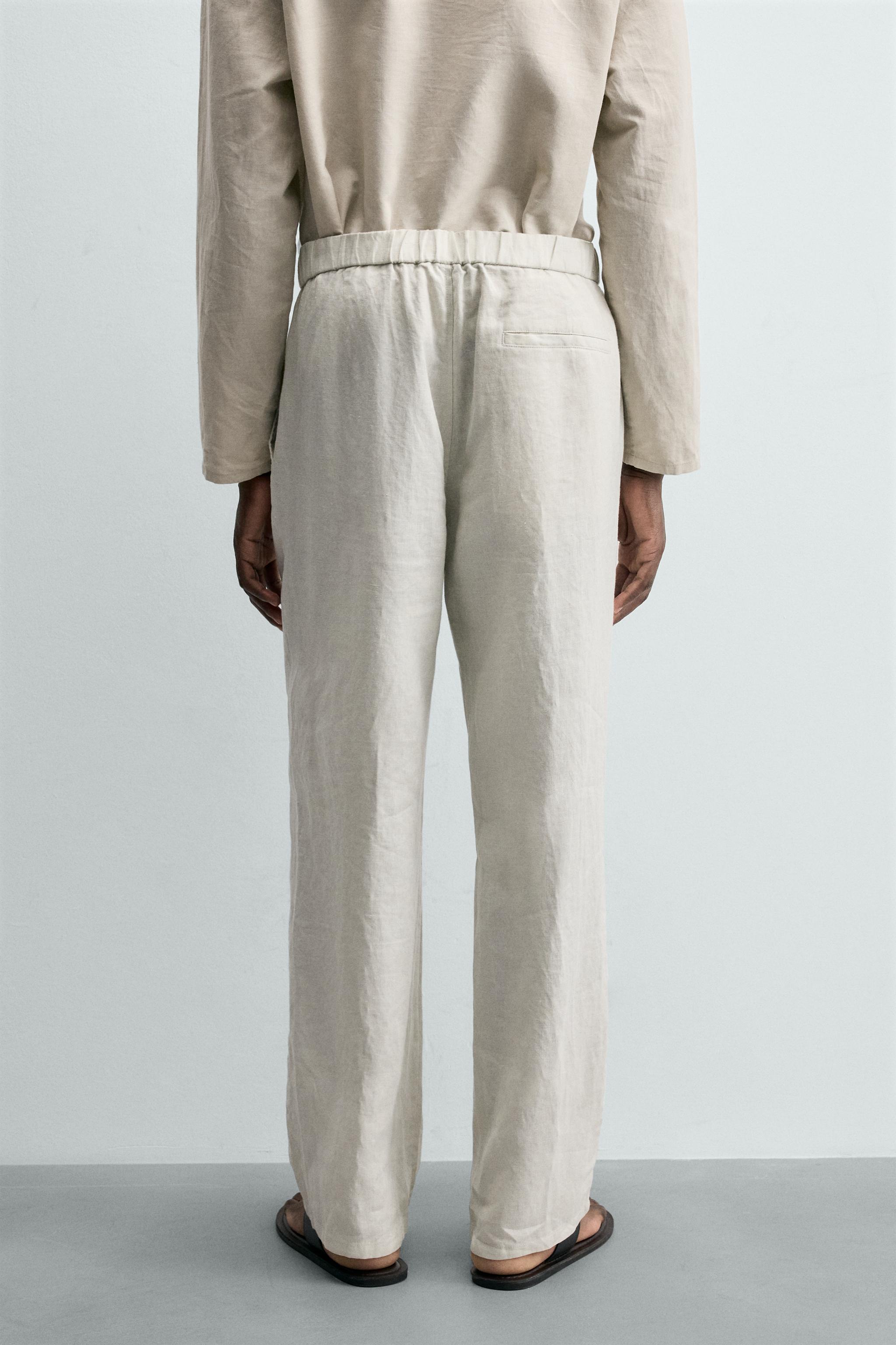 Zara REGULAR FIT %100 KETEN PANTOLON görsel 3