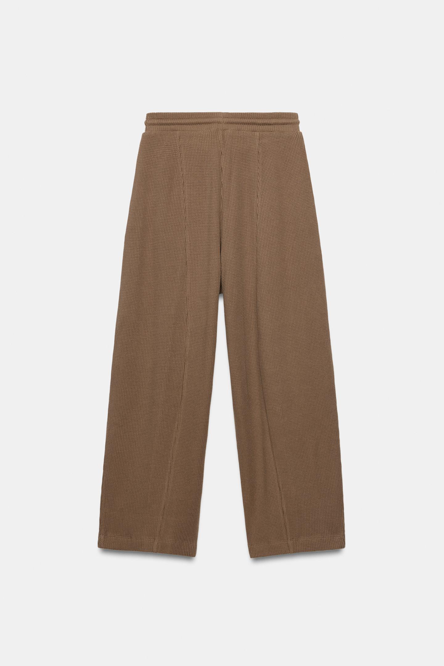 Женские брюки Zara Wide-Leg Waffle, цвет: Коричневый / Серо-коричневый — фото 6