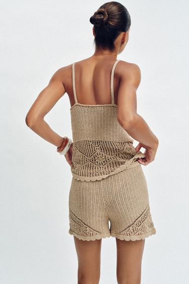 SHORT EN MAILLE POINTELLE - Marron clair de Zara - Image 4