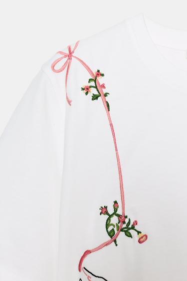 T-SHIRT À FLEURS BRODÉES - Blanc de Zara - Image 2