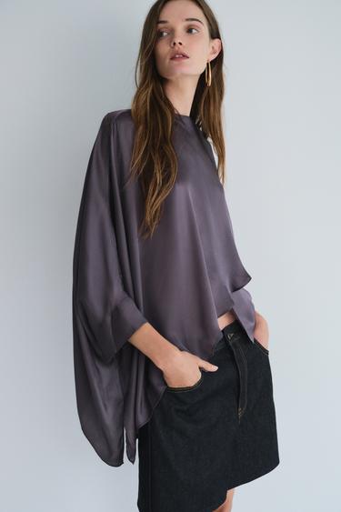 СТРУЯЩАЯСЯ  НАКИДКА АСИММЕТРИЧНОГО КРОЯ — ZW COLLECTION — БАКЛАЖАНОВЫЙ от Zara — изображение 0