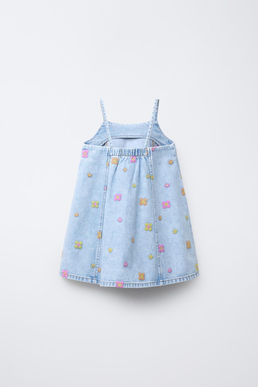 EMBROIDERED FLORAL DENIM DRESS