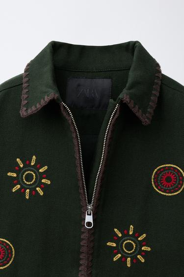 CONTRAST EMBROIDERY JACKET - Mid-green by Zara - Image 2
