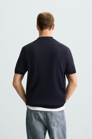 Zara VISCOSE BLEND KNIT POLO SHIRT - Navy blue