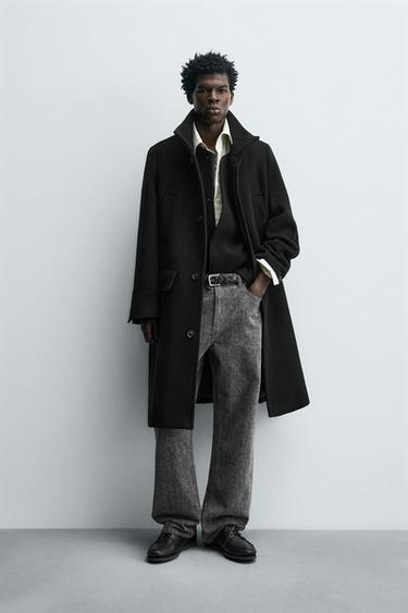 Zara 羊毛長版大衣 - 黑色 - 圖片 0