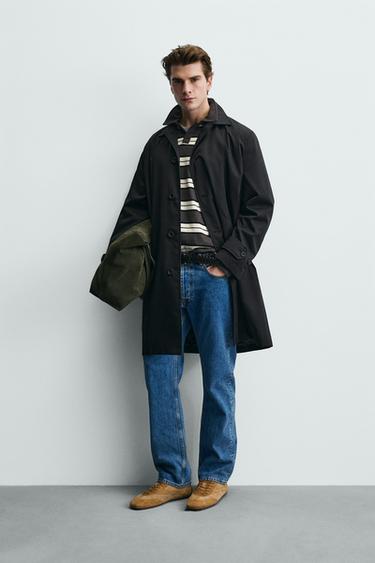 REGULAR FIT WATER-REPELLENT TRENCH COAT - Black by Zara