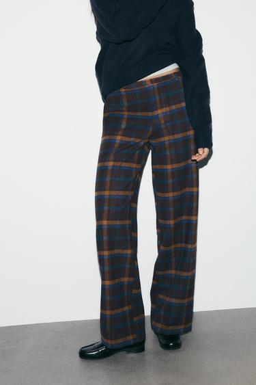 CHECK WOOL TROUSERS - Burgundy by Zara