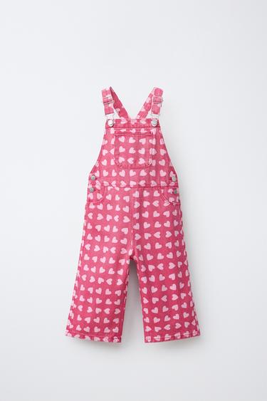 SALOPETTE EN SERGÉ À IMPRIMÉ CŒURS - Rose de Zara