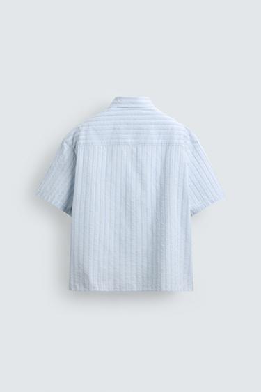 CHEMISE BOXY FIT À RAYURES - Bleu de Zara - Image 7