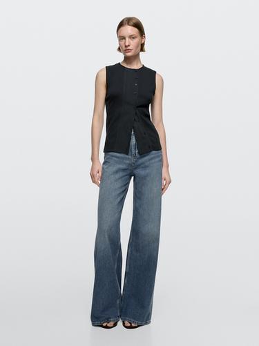 Zara High-waist wide-leg jeans - Mid-blue - Image 0