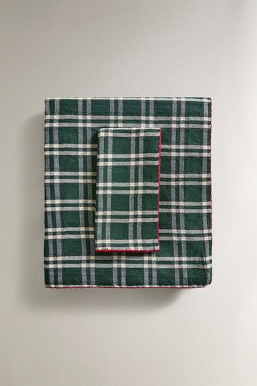 MANTEL ALGODÓN TINTADO NAVIDAD - Verde de Zara