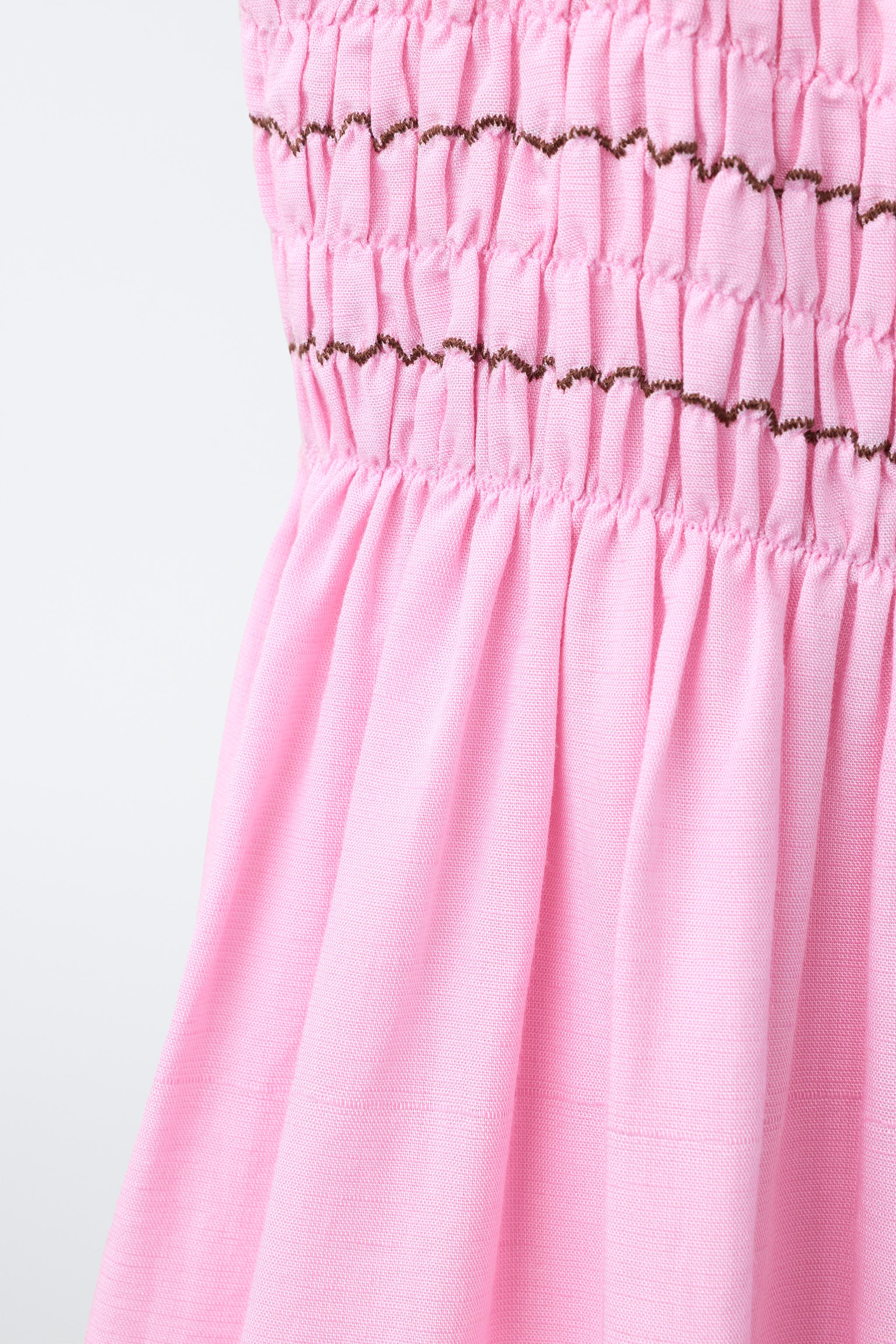 SMOCKED LINEN BLEND DRESS - Pink | ZARA United Kingdom SMOCKED LINEN BLEND DRESS - Pink | ZARA United Kingdom