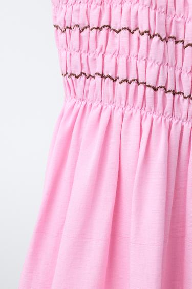 SMOCKED LINEN BLEND DRESS - Pink by Zara - Image 3