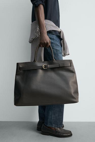 LEATHER HANDBAG - Brown by Zara - Image 0