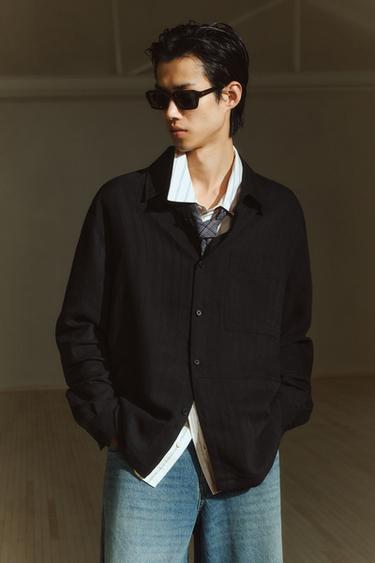 Zara 條紋垂墜感襯衫 - 黑色