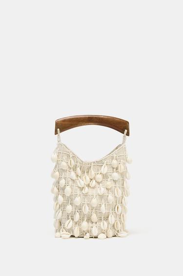 BEADED FABRIC BUCKET BAG - Light beige by Zara
