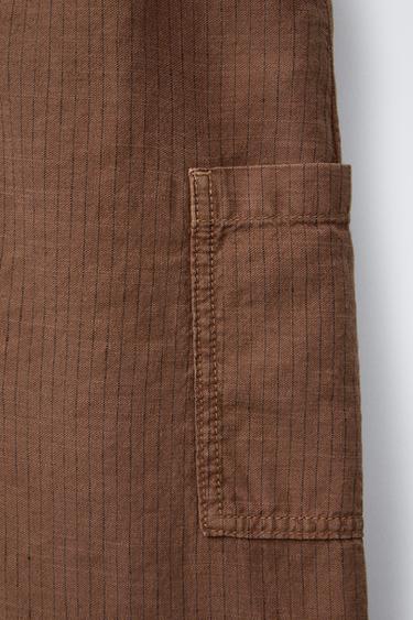 LINEN AND COTTON STRIPE DUNGAREES - Brick by Zara - Image 2
