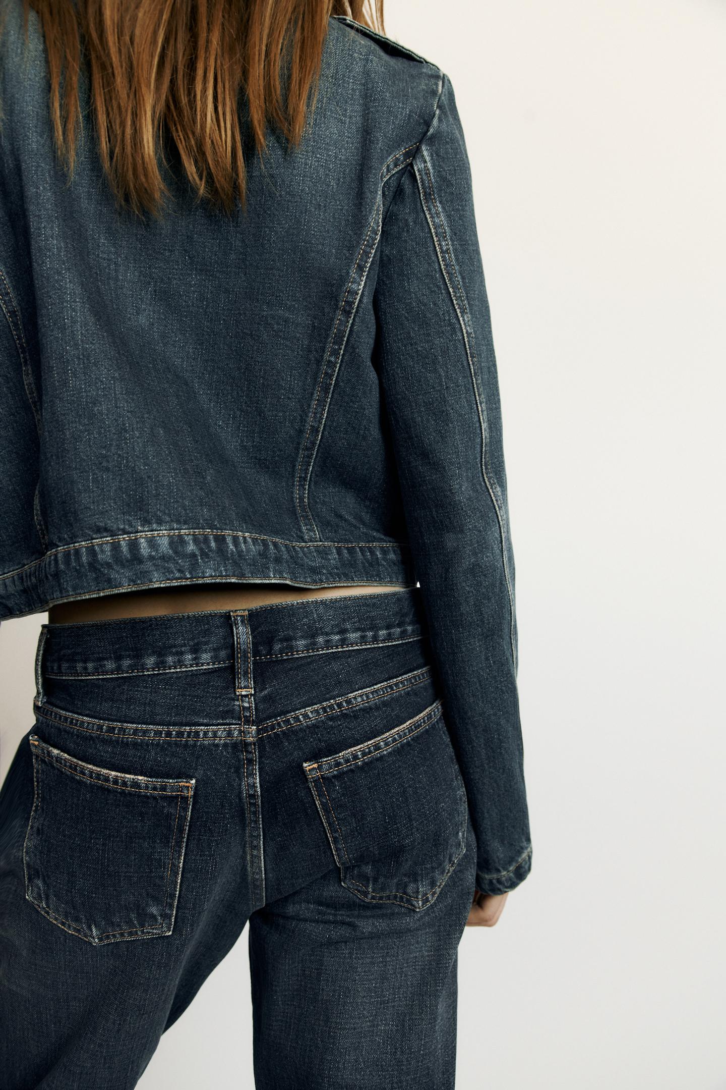 Женские джинсы Zara Mid-Rise Straight Fit Trf, цвет: Тёмно-синий — фото 5