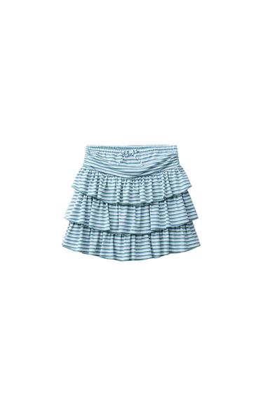 Zara RUFFLED STRIPED SKIRT - Aquamarine