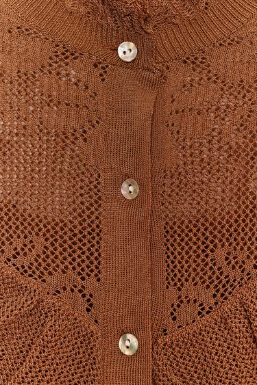 POINTELLE KNIT ROMANTIC CARDIGAN - Brown by Zara