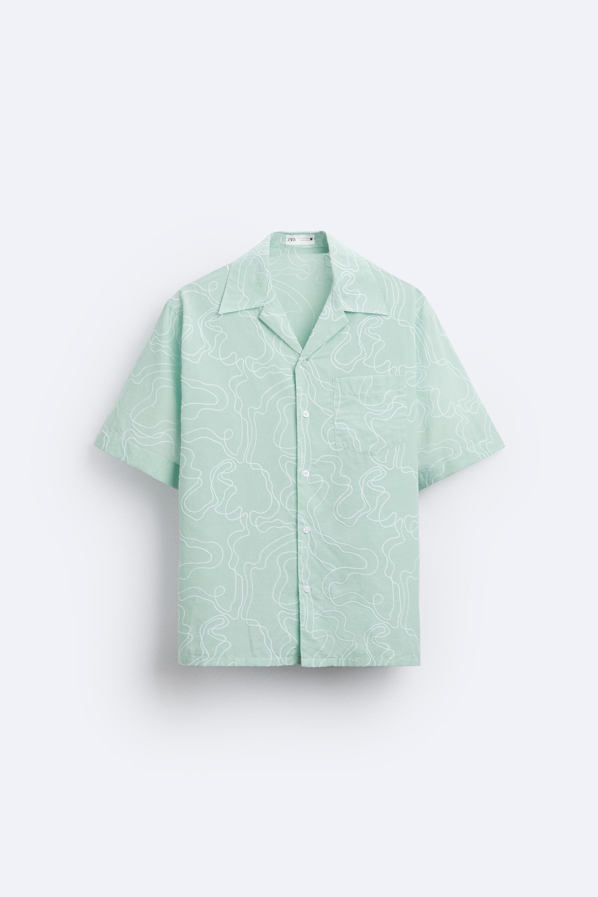 CONTRASTING EMBROIDERED SHIRT - Sea green