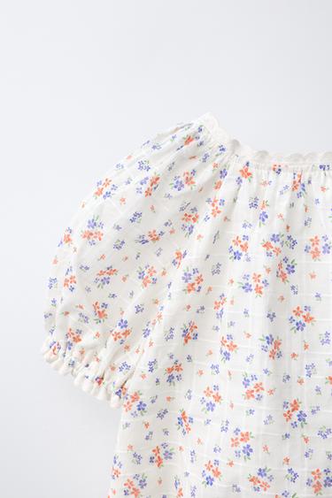 BLOUSE À FLEURS ET DENTELLE - Écru / Rouge de Zara - Image 3