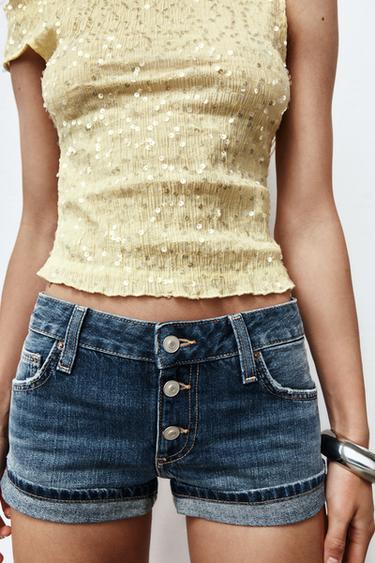 TRF BUTTONED MINI DENIM SHORTS - Navy blue by Zara