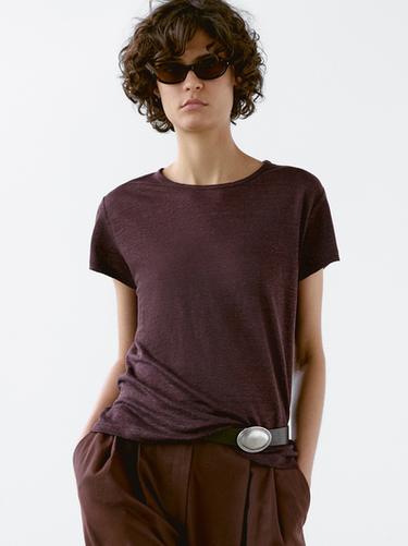 Zara 100% linen short sleeve T-shirt - WHITE