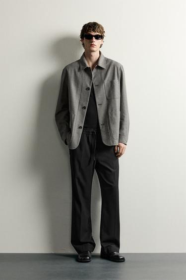 Zara FLUID WIDE-FIT TROUSERS - Black