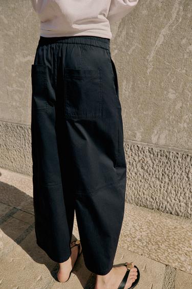 POPLIN BARREL TROUSERS - Navy blue by Zara - Image 6