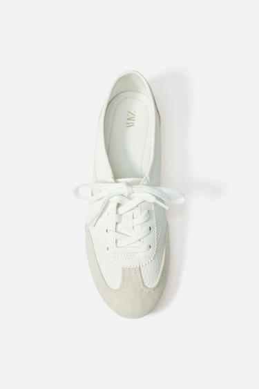 FLAT COMBINATION DERBY SHOES - White by Zara